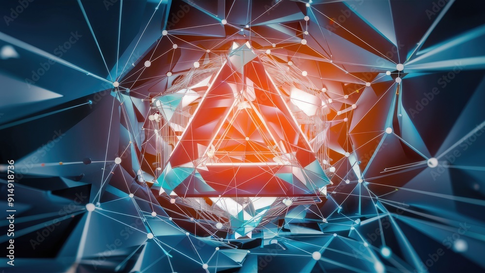Poster futuristic low poly abstract background featuring geometric triangles interconnected by dots and lin