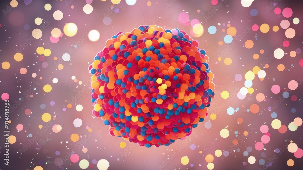 Poster vibrant soft bokeh particles on a light backdrop abstract design with a cluster of luminous small ci