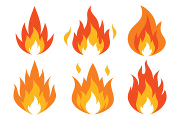 Fire, featuring bright flames on a transparent background, ideal for creative projects Vector illustration set on white background