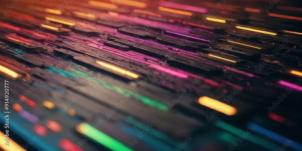 Poster A colorful image of a computer chip with neon lights