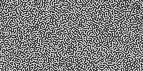 Turing reaction diffusion monochrome seamless pattern with chaotic motion .Linear design with biological shapes. Organic lines in memphis. abstract turing organic wallpaper background .	
