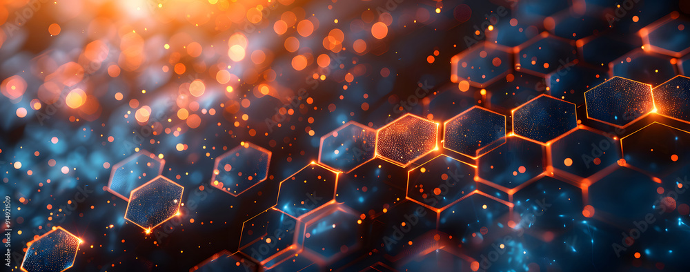 Poster abstract tech background with illuminated fiber optic connections, quantum computing network systems