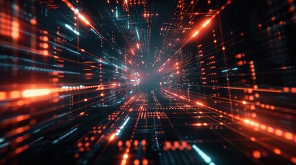 Obraz premium Bright, colorful data streams extend outward in a mesmerizing digital space