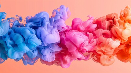 Fototapeta premium Vibrant splashes of blue, pink, and orange ink blend together, forming intricate shapes and reflections on a smooth surface