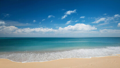 Fototapeta premium 広い海と砂浜。青空。The wide sea and the sandy beach. Blue sky.