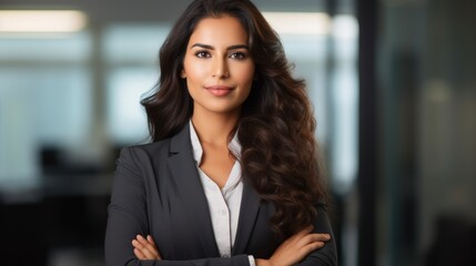 Naklejka premium Confident young Indian businesswoman smiling 