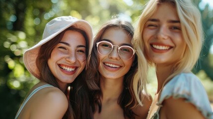 Fototapeta premium company friends women toothy smile good mood 