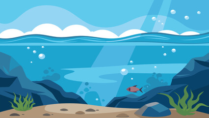  Underwater scene featuring clear water flat vector illustration