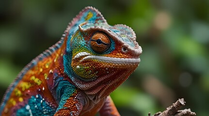 closeup of a colorful chameleon lizard.generative.ai