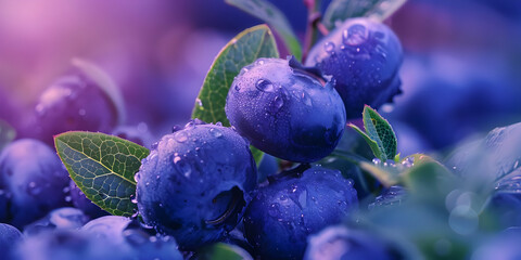 Close-Up of Blueberries with Dew Drops - Realistic Image
