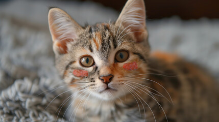 Adorable Kitten with Orange Glitter Marks on Cheeks