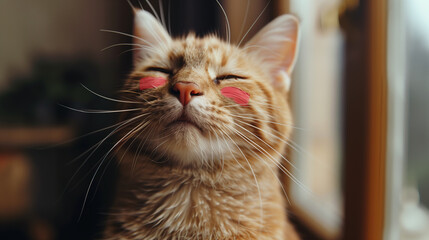 Tabby Cat with Pink Cheek Marks Close-Up