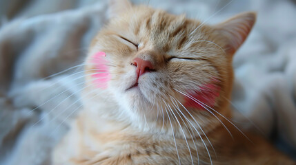 Tabby Cat with Pink Cheek Marks Close-Up