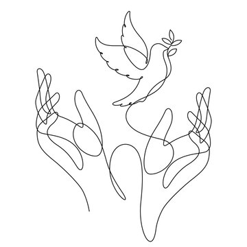 recommend clip art: white dove with olive branch and caring hands one line