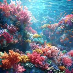 Coral reef biome with restored marine life and vibrant coral, landscape biomes restoration, marine ecosystem restoration