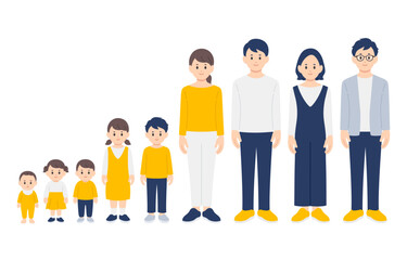 子育て世帯･家族の全身セット【人物ベクターイラスト素材】
