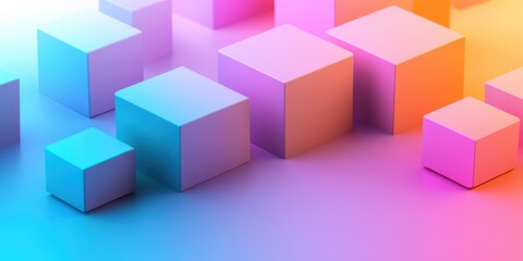Obraz premium Colorful cubes create a vibrant, abstract design, showcasing geometric forms in a gradient of blue and pink tones.