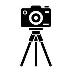 Black silhouette tripod with photo video film camera icon and vector illustration