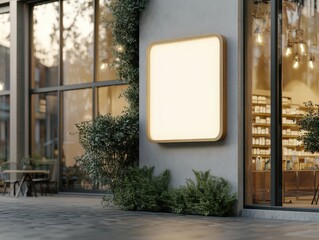 Modern storefront with illuminated sign.