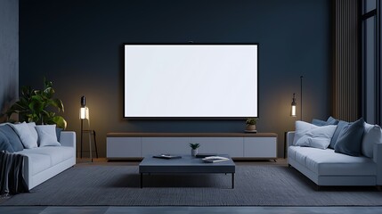 Cozy home with a smart TV, blank screen for copy space, digital entertainment and viewership, World Television Day
