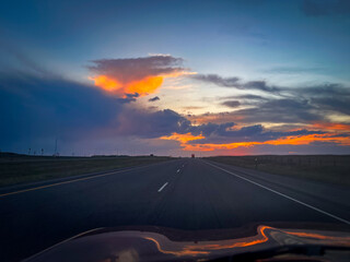driving sunset