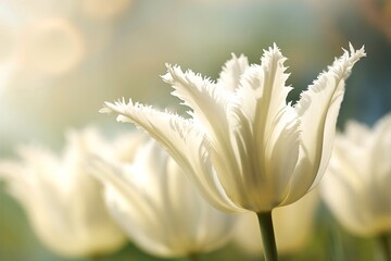 Obraz premium White fringed blooms, the serrated petals tulip