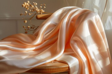 Luxurious Still Life of Folded Peach Silk Fabric