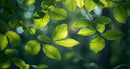 Green leaves on the green backgrounds
