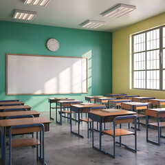 View of 3d modern empty classroom interior design by AI generative