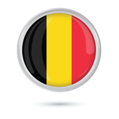 Fototapeta premium Belgium Flag glossy Round flag of Belgium in circle round frame vector illustration isolated on white background national day celebration 21 july poster banner flyer social media and web. 