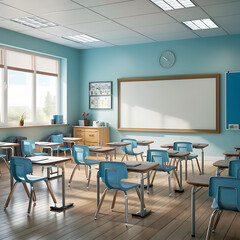 View of 3d modern empty classroom interior design by AI generative