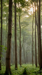 Naklejka premium a picture of a forest with a horse in the middle