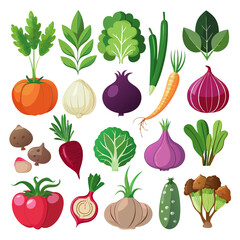 Comprehensive Collection of Vegetables and Fruits Isolated on White Background, Featuring Diverse Produce Sets for Healthy Eating, Modern Grocery Branding, and Nutritional Design Projects