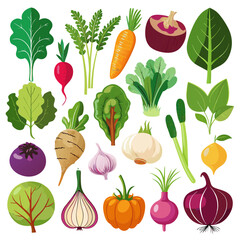 Detailed Collection of Vegetables and Fruits Isolated on White Background, Featuring Fresh Produce Sets for Healthy Eating, Grocery Branding, and Clean, Modern Food Illustrations