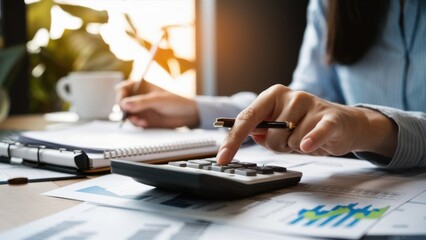 Close-up of woman hands typing document on keyboard in laptop computer notebook concept finance banking management business