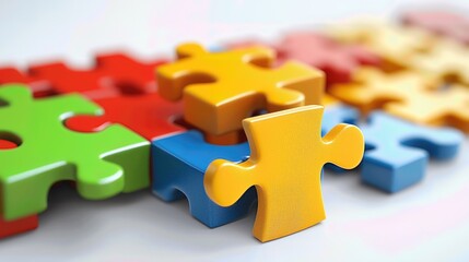 Obraz premium A vibrant collection of colorful puzzle pieces scattered on a surface, symbolizing creativity and problem-solving.