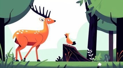 Discover the charm of wildlife and the crucial need to protect our planet in this vibrant cartoonstyle illustration.