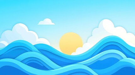 Fototapeta premium Abstract ocean waves flow in serene blue hues, creating a vibrant and modern cartoonstyle illustration.