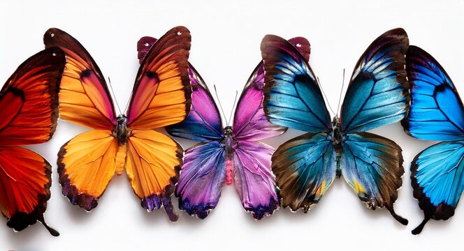 Primer plano de mariposas coloridas sobre fondo aislado