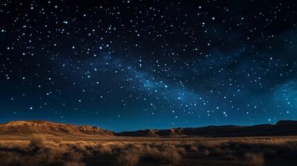 Fototapeta premium A night sky filled with stars over a desert landscape, breathtaking 4k resolution, super-resolution preserves nuances with some grain