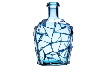 A Beautifully Cracked Blue Glass Bottle Displayed On A Clean White Surface on Transparent PNG Background.