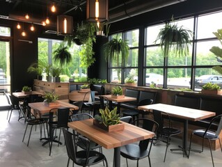 Fototapeta premium Discover our modern cafe, where homemade meals meet contemporary decor