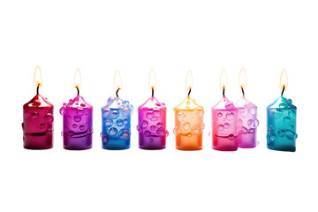 Colorful Candles With Bubbles Illuminating a Cozy Room During a Peaceful Evening Gathering on Transparent PNG Background.