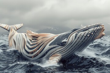 Metallic Whale Breaching the Waves