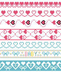 Baby shower knit border print element with heart and cute elephant rainbow illustration design heart ribbon, border set, colorful, fabric seamless, celebrate, card print, birthday celebrate, Pixel