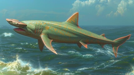 Naklejka premium A Prehistoric Shark Leaping From the Depths