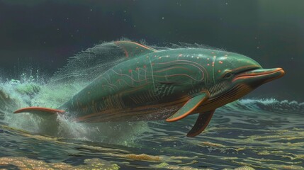 Obraz premium A Mystical Dolphin Leaps Through the Ocean