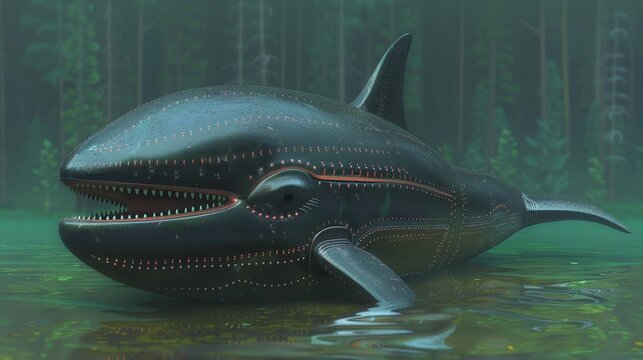 Metallic Whale in a Mysterious Forest - Powered by Adobe