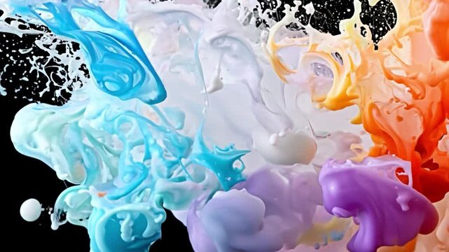 Energetic paint splashes collide and merge, forming a colorful symphony.