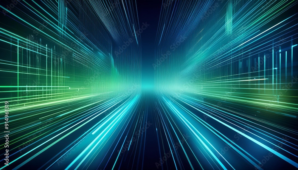 Poster abstract digital background with glowing lines creating a sense of depth and motion, ideal for techn